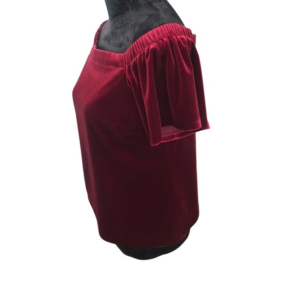 White House Black Market Burgundy Velvet Off The Shoulder Blouse $89 Small - Picture 3 of 12